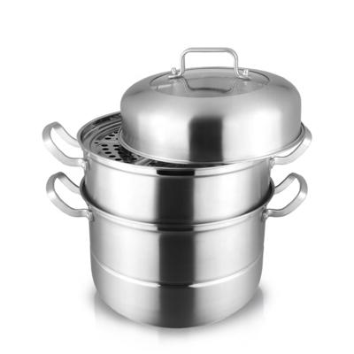 China Multi Sustainable Steamer Insert Cooking Pot Food Steamer 304 Stainless Steel 3 Tiers High Quality Double Handle 1704g 28cm for sale