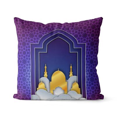 China Wholesale Hot Border Anti-static Pillowcase Short Plush Muslim Sale Ramadan Square Pillow Case Eid Mubarak Mosque for sale