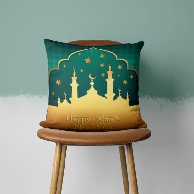 China 2021 Muslim Eid Mubarak Pillow Ramadan Pillowcase Anti-static Short Plush Pillowcase Digital Printing Ramadan Sofa Cushion for sale