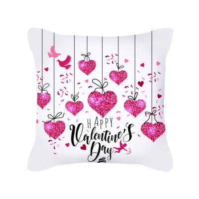 China Valentine's Day Home Decor Sofa Pillow Case Home Furnishing Peach Skin Anti-Static Romantic Pink Heart Shaped Fleece Pillowcase for sale