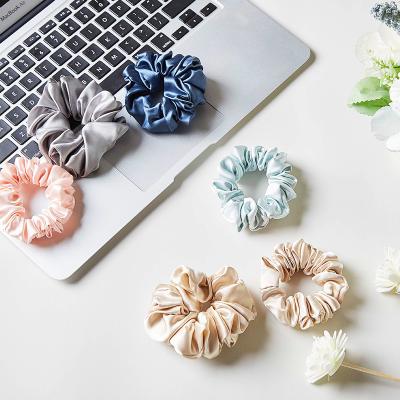 China Hair Decoration 3.5CM Tie 50pc Satin 100% Solid Color Silk Scrunchies Elastic Hair For Giving Friends for sale