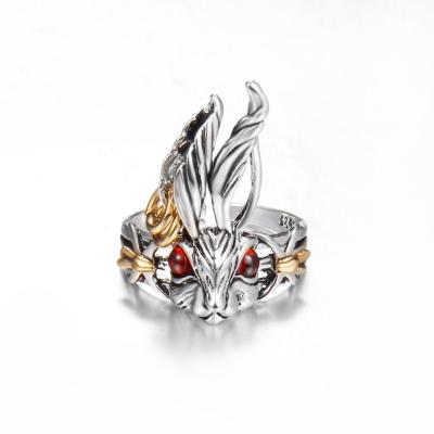 China Europe and the United States fan rabbit ring creative crystal retro ring, European and American opening rabbit ears for sale