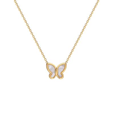 China Fashion High Quality White Butterfly Necklace Real Shell Gold Plated Simple Fritillaria Butterfly Necklace Pendant Necklace Girl for sale