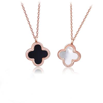 China Fashion Stainless Steel Four Leaf Clover Pendant Necklace Lucky Cubic Zirconia Clover Leaf Necklace Jewelry For Women for sale