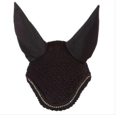 China A Scalloped Edge Striped Diamond Crochet Horse Mesh Fly Ear Hood for sale