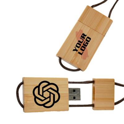 China Low Price Wooden Bulk Collar Custom Logo Bamboo Sticks Armament Cord USB Wooden Portable Flash Drive 8gb 16Gb Pendrive for sale