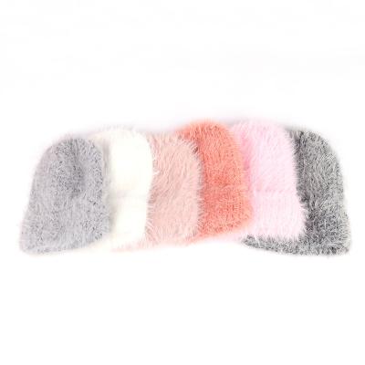 China COMMON material long pure color classic popular style mohair knitting Beanie Hat for sale