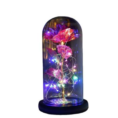 China Factory Direct Custom Designs Supply Christmas Ornaments Glass Cover Rose Flower Night Light 24k Gold Foil Flower for sale