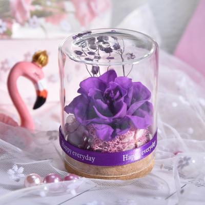 China Custom Designs 2021 Creative Simulation Immortal Leaf Eternal Rose Proposal Flowers With Led for sale