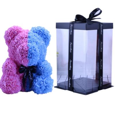 China Wedding Decoration Factory Direct Sales Valentine Christmas 25cm Rose Flower Artificial Teddy Bear With Gift Box for sale