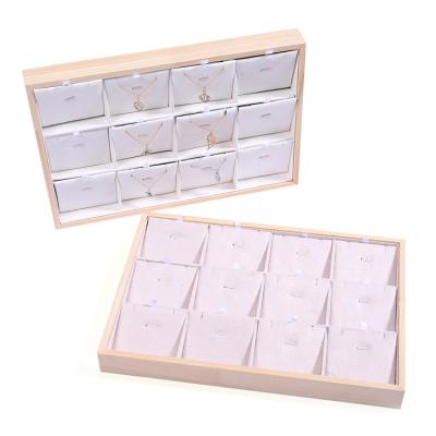 China Wholesale Jewelry Display Tray Bamboo Wood White Leather Jewelry Disply 12 Grid Jewelry Display Dish Large Capacity Necklace Jewelry Display for sale