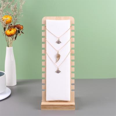 China Solid Wooden Jewelry Disply Microfiber Cloth 12 Tiers Necklace Display Slot Chain Holder Jewelry Hanger Factory Direct Sales for sale