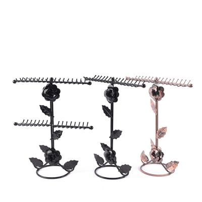 China Rose Hook Double Simple Tier Jewelry Display Metal Jewelry Necklace Display Stand Bracelet Display Use for Showcase and Home for sale