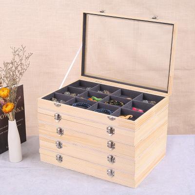 China Jewelry Disply Solid Wood Jewelry Box With Lid Dark Gray Necklace Bracelet Earring Jewelry Display Dish Jewelry Storage Box Ring for sale