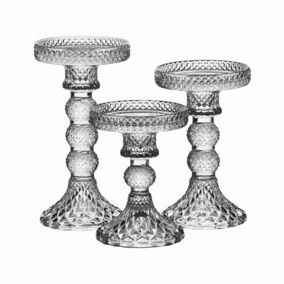 China Bestselling Luxury Unique Home Decorative Tableware Amazon Pillar Candle Holder Glass Candlestick for sale