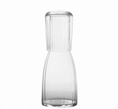 China Decanter With Unique Handmade Cup Amazon Bestselling Vertical Lines Pattern Glass Tumbler Glass Pitcher Sets for sale