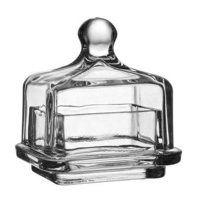 China High Quality Classic Luxury Design Rectangle Shape Glass Butter Dish Canning Butter Lead Free Glass Jar for sale