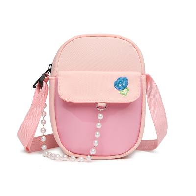 China Bq Logo Low MOQ Mini Tulip Flower Pearl Chains Front Nylon Clear TPU Jelly Custom Girls Messenger Crossbody Sling Private Bag for sale