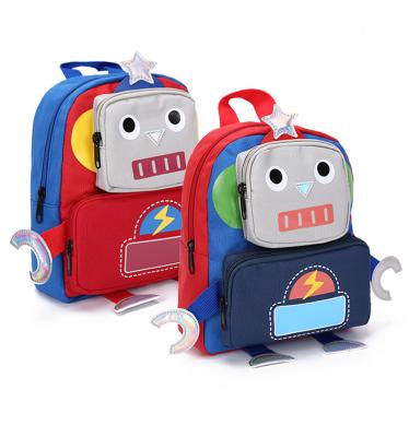 China Cute Cartoon Mini Machine Robot Hero Design 1-3 Year Old Fashion Non-slip Toddler Cute Buckle Chest Bq Logo Low MOQ Kids Toddler Backpack for sale