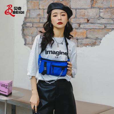 China Polyester+Peach Special Skin Cool Bq Colors Bright Chains Design Girls Waist Bag Female Fanny Pack Waistbag Streetwear Mini Messenger Crossbody Sling Chest Bag for sale