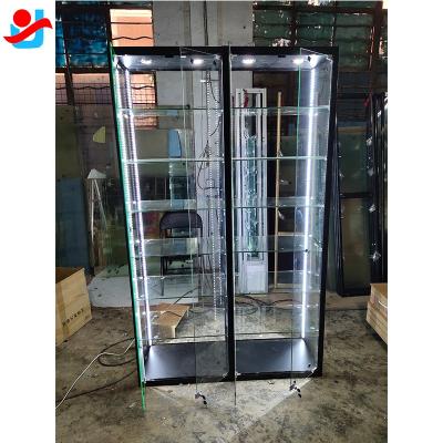 China 2 Sets Double-Swing Glass Doors Showcase High Quality Lockable Full Vision Clear Low Price LED Glass Display Cabinet For Smoke Vape Shop Use for sale