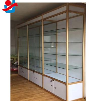 China Stronger Tempered Glass Aluminum Frame Glass Showcase With Adjustable Glass Shelves for sale