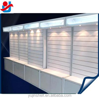 China Mobile Phone Accessories Display Stand For Store/Store Exhibition Show Slatwall Mobile Phone Accessories Display Stand With Box And Lighting Storage Cabinet for sale