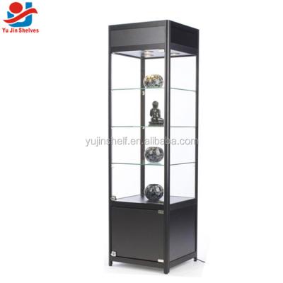 China Hot Selling Opening Door Corner Wooden Racks, Tall Glass Corner Cabinets, Square Display Showcase for sale