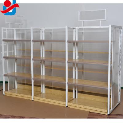 China New type double sided iron wood low power display stand with three layers for sale