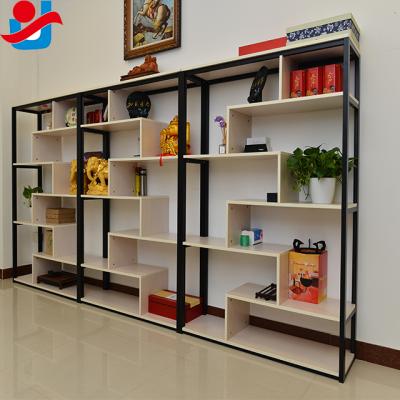 China Iron wood and iron accessories decoration design material rack for home and showroom for sale