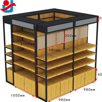 China Double Sided Custom Size Combination Wooden Display Stand Wooden /connecting Display Rack With Storage Cabinet for sale