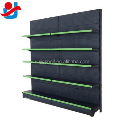 China Single Sided Gold Single Sided Feature Alibaba Store Merchandise Display Steel Gondola Shelving Supplier Mini Mart Shelving for sale