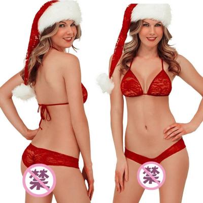 China Lace Up Sexy Lace Lingerie Equipment Three Point Pajamas Christmas Bra Set for sale