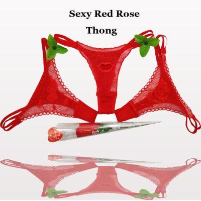 China Antibacterial lace Rose Christmas Gift T back pants adult sexy underwear thong bikini thong for sale