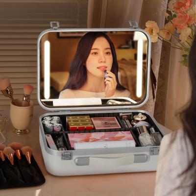 China Fashion Portable Makeup Case With Led Lights Travel Makeup Train Case With Mirror Professional Makeup Case Box With Dividers for sale