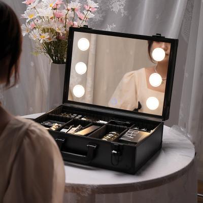 China Professional Cute Mirror With Full Led Light Professional Cute Mirror Waterproof Fashion Makeup Brush Bags Cosmetic Case Organizer Handbag Case for sale