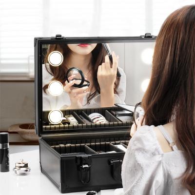 China Fashion Multifunctional Makeup Case Fashionable Led Light Makeup Carrying Case Box With Beautiful Mirror Makeup EVA Storage Box for sale