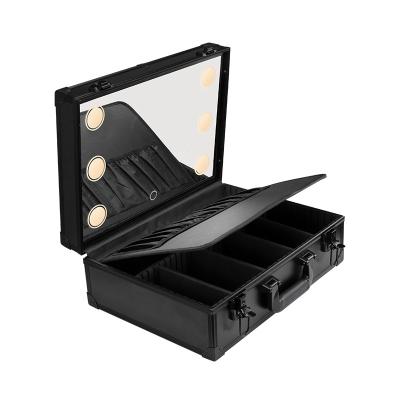 China Fashion Best Selling Luxury Travel Suitcase Makeup Case Storage Case Jewelry Box Mirror LED Light Train Case for sale