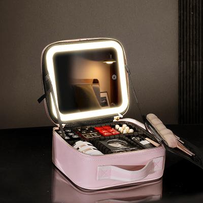 China Fashion Vanity Cosmetics Case Makeup Bag Travel Organizer Custom Make Up Makeup Box With Led Light Mirror for sale