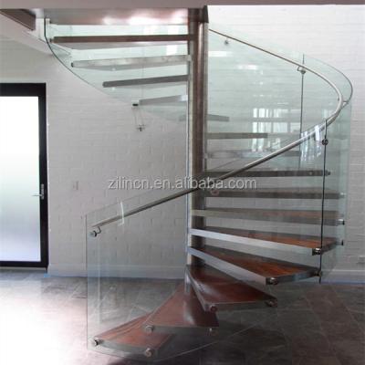 China Good Quality Stainless Steel Indoor Oak Staircase Modern Design Stairs Solid Wooden Spiral Design With Paint Color for sale