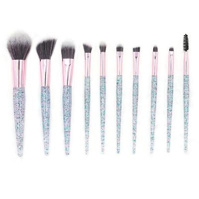 China Angular Blush Makeup Brush Professional Crystal Glitter 10pcs Aluminum Olive Diamond Grip Tool Acrylic Eyeshadow Eyebrow Blush for sale