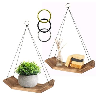 China Eco-Friendly Indoor Minimalist Boho Decor Macrame Wall Hanging Shelf Plant Window Shelf for sale