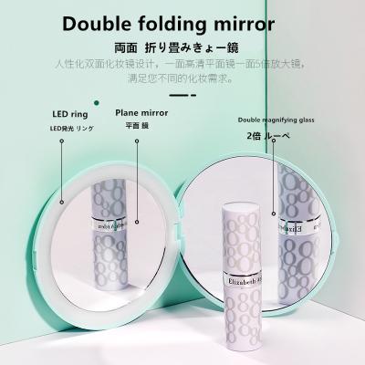 China Agriculture Agriculture SmallOrders S04301Jp Round Cosmetic Mirror With 5X Light Folding Portable Magnifying Mirror LED Handheld Pocket for sale