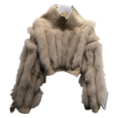 China Custom Knitting Anti-wrinkle Sweater With Fur Logo Stand Collar Luxury Warm Wool Sweater Loose Sweaters With Natural Fox Fur Women for sale