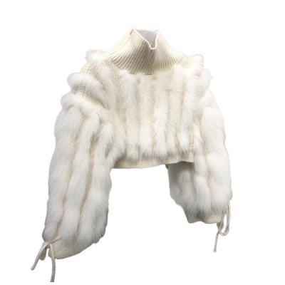 China wholesale Anti-wrinkle sleeve wool blend sweater coat fur long outwear ribbed knitted cardigans sweaters with fur trim for sale