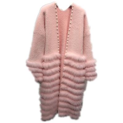 China Wholesale High Quality Elegant Style Long Mink Fashion Anti-wrinkle Design Knitting Cardigan Sweater With Fox Fur Sweater With Pearl Buttons for sale