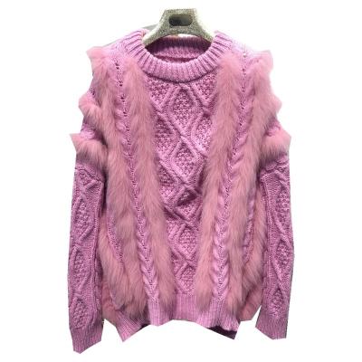 China Wholesale Fur Coat Crewneck Thicken Long Sleeve Anti-wrinkle Wool Blend Sweater Sweater Sweater With Fur For Women for sale