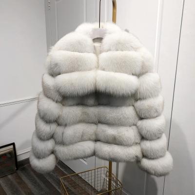 China Newest Fashion Anti-Wrinkle Women Color Fox Jacket Real Fox Fur Collar Solid Warmth Natural Fox Mid Length Natural Fur Coat for sale