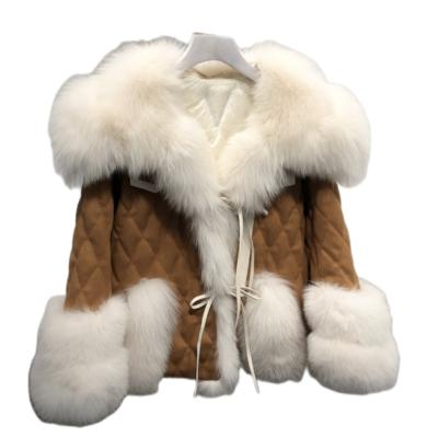 China Anti-wrinkle women fashion loose high quality fox fur coat women's fox lapel suede and fur coat big warm fur collar down jackets for sale