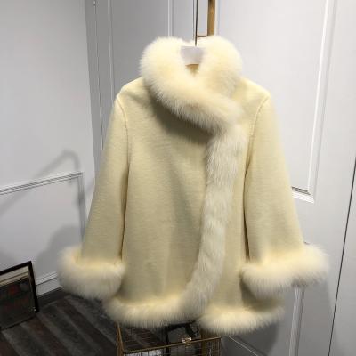 China Fashion Waterproof Winter Wool Coat Coat Warm Casual Fox Fur With Fur Collar Women Double Sided Cashmere Coat for sale